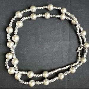 Elegant Silver Colored Beaded Long Necklace
